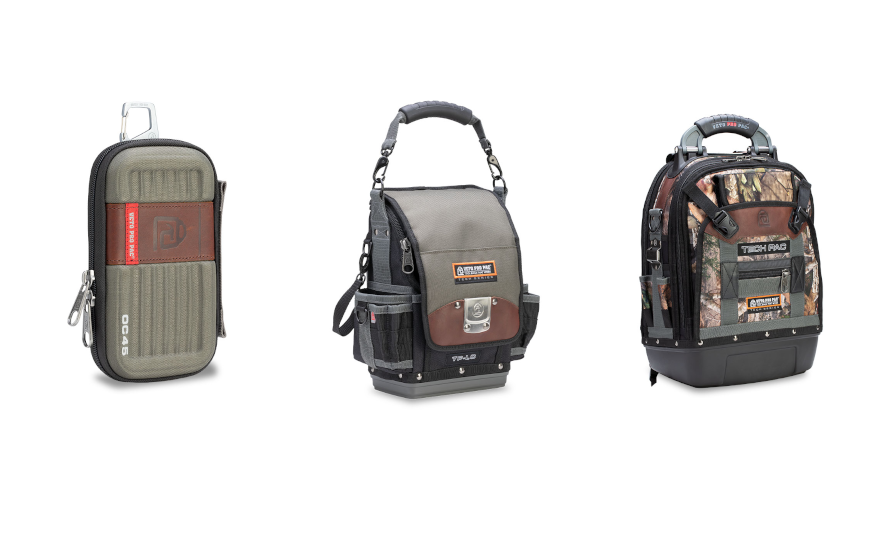 Pictured from right to left: Veto Tool Case, Tool Pouch, and Camo Tech Pac Backpack